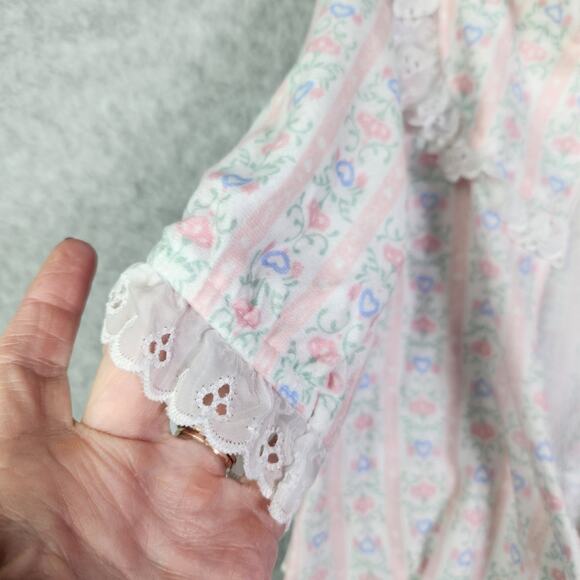 Lanz of Salzburg Flannel Zip Sleeper Pajamas Baby 12 mos Floral Ruffles Pink - Picture 7 of 11